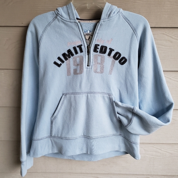 LIMITED TOO Authentic Y2K Baby Blue Text Graphic Pullover Half-zip Hoodie ❄⛄ - Picture 15 of 16